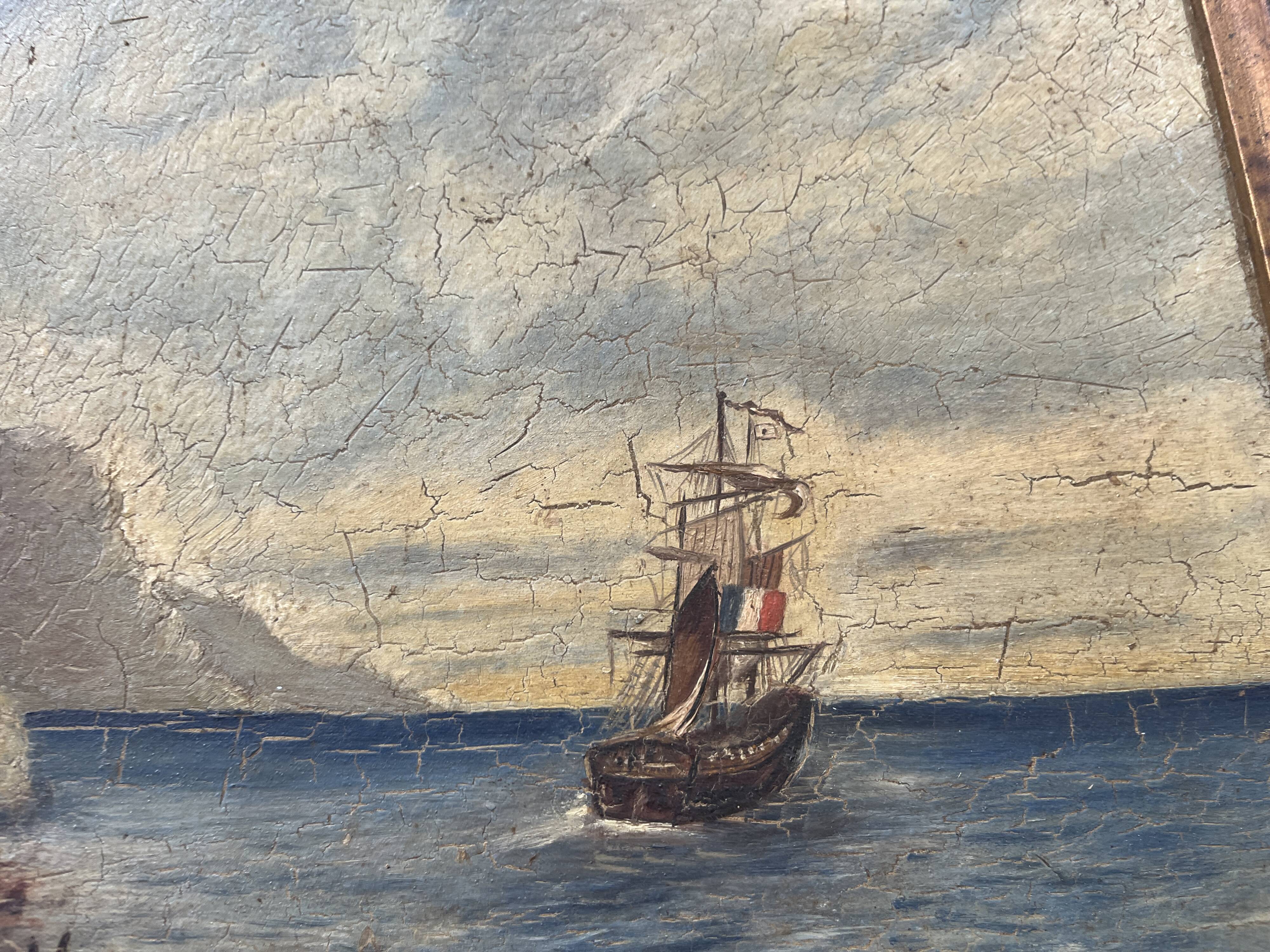 Antique painting from 1900 signed R. Argivier – Maritime scene