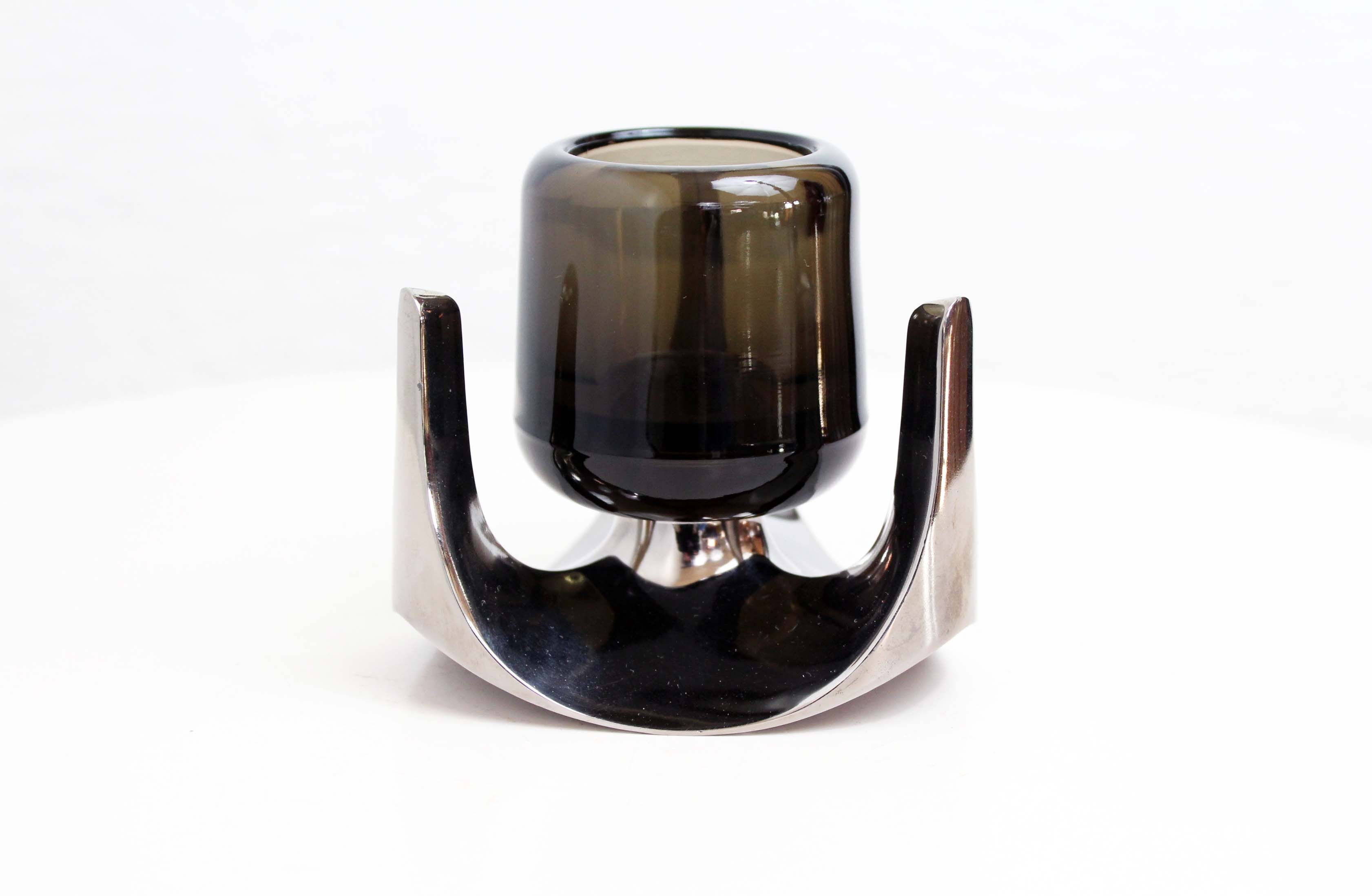 Bougeoir années 70 par Fritz Nagel en chrome et verre fumé