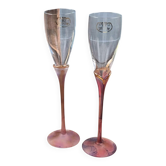 Champagne flute duo M.F. Cristal de Paris – Gold rose violet feet