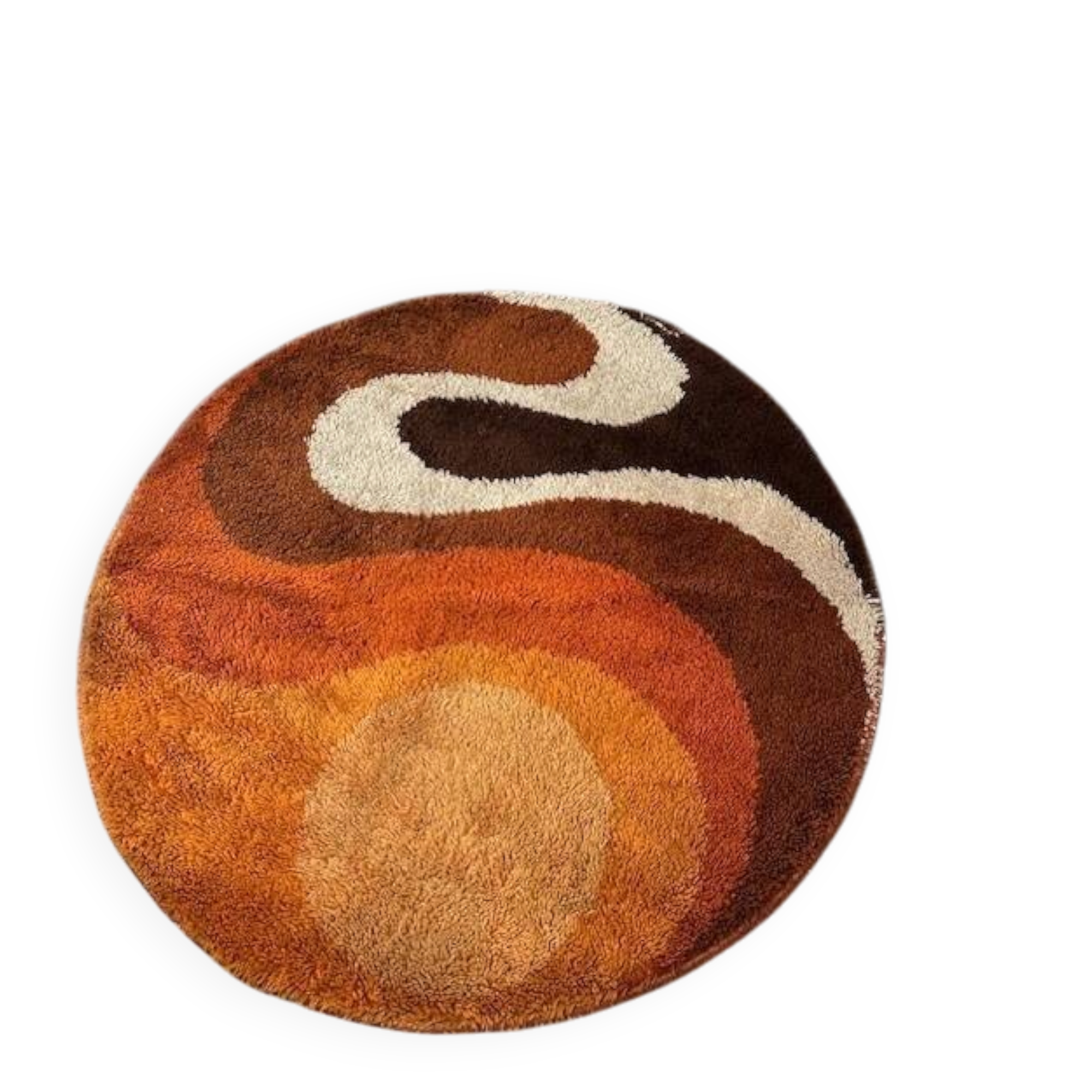 Vintage round rug from the 70s, Desso print carpet, Netherlands.