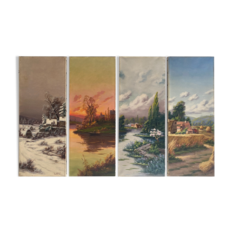 Suite of 4 paintings HST "The four seasons" by L. Lartigan XIX° / XX°