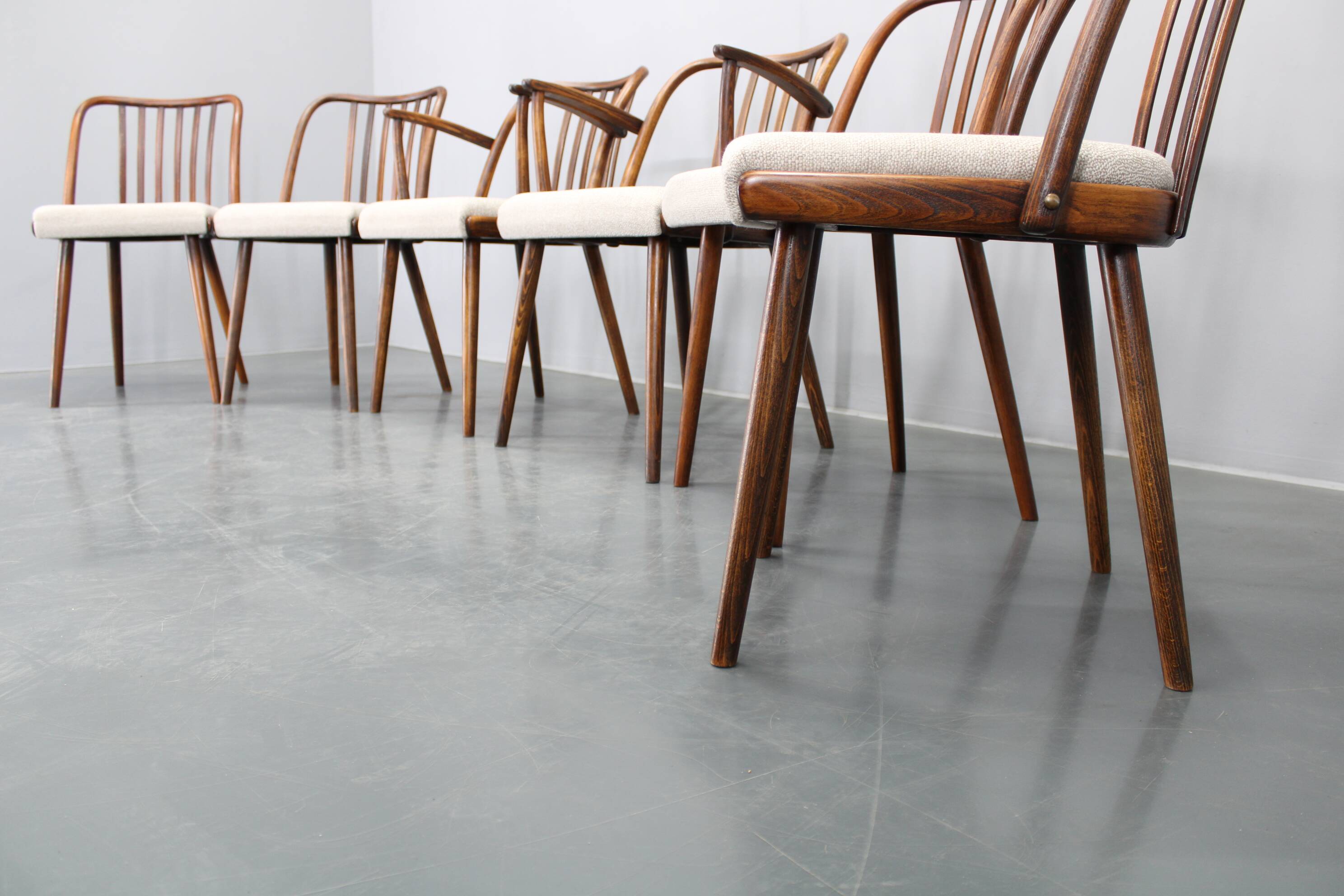 1960s Antonin Suman Set of Six Beech Dining Chairs, Restored
