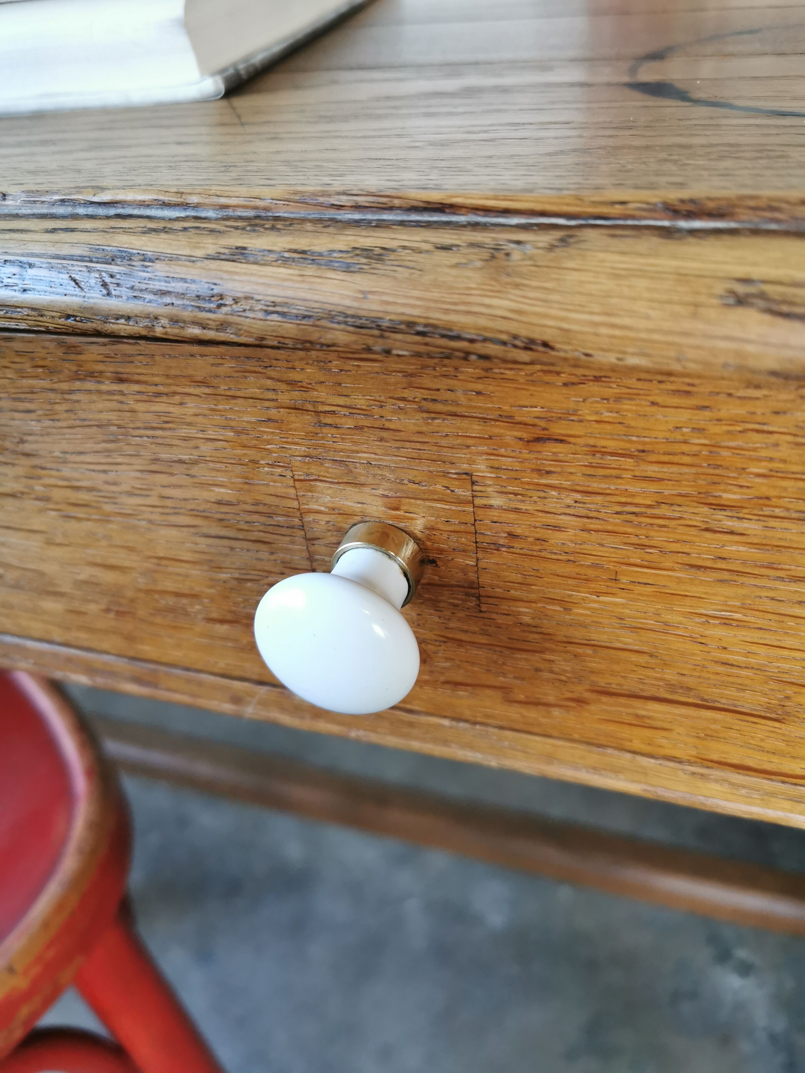 Table in raw oak, countryside.