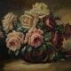 Oil on panel signed still life bouquet of roses 1936