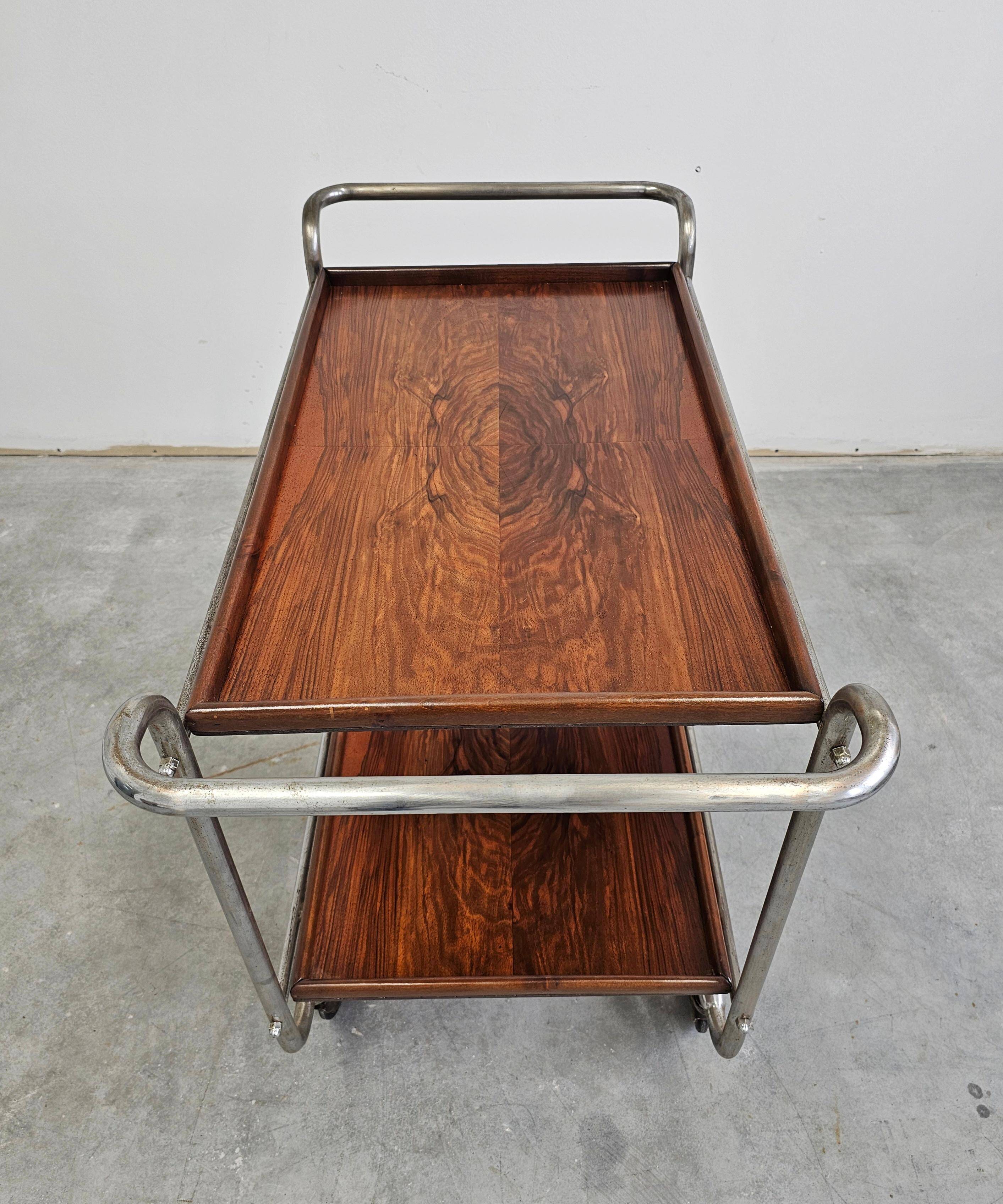 Bauhaus bar cart in walnut root veneer and steel