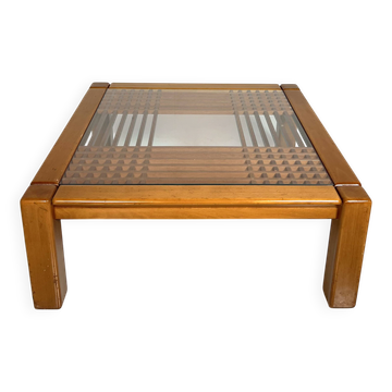 Mid-Century Coffee Table, Wood and Glass, Italy