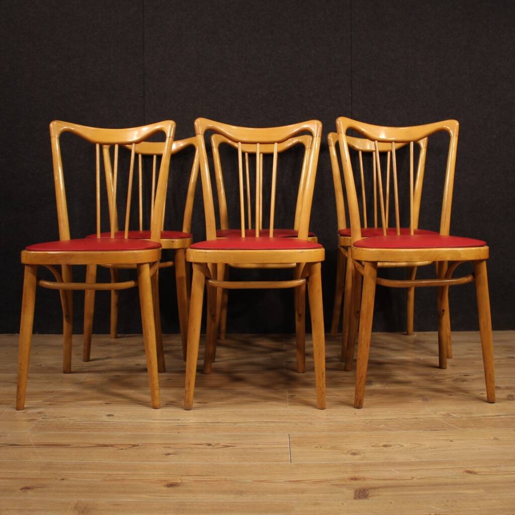 Italian Design Chairs In Exotic Wood And Faux Leather From 60s