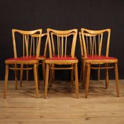 Italian Design Chairs In Exotic Wood And Faux Leather From 60s