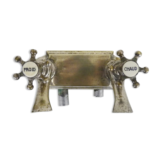 Old hot, cold bathtub faucet in silver bronze, vintage 1920