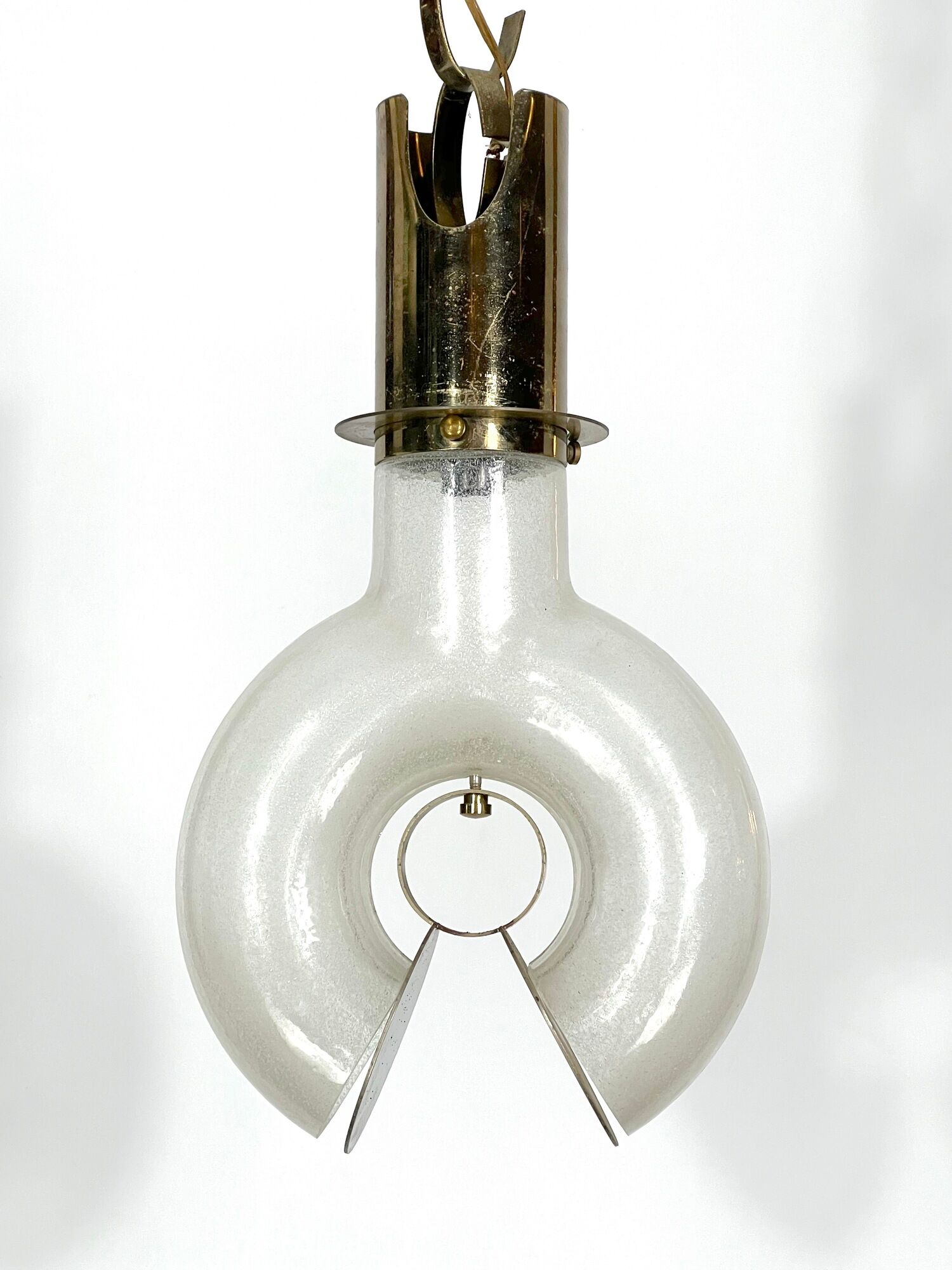 Mid-century modern brass and pulegoso chandelier by Carlo Nason