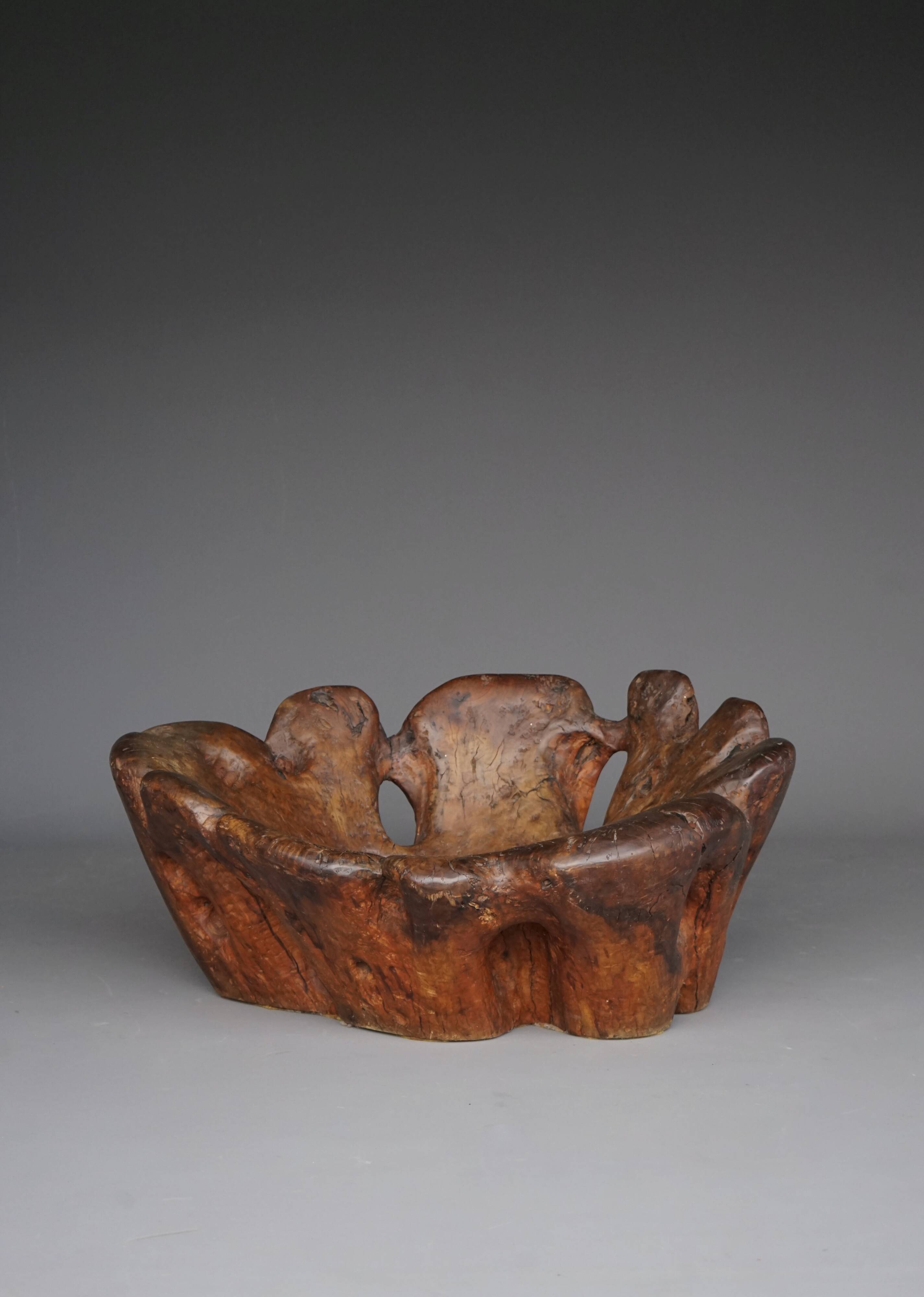 Sculptural Burl wood Low Lounge Chair. 1970s