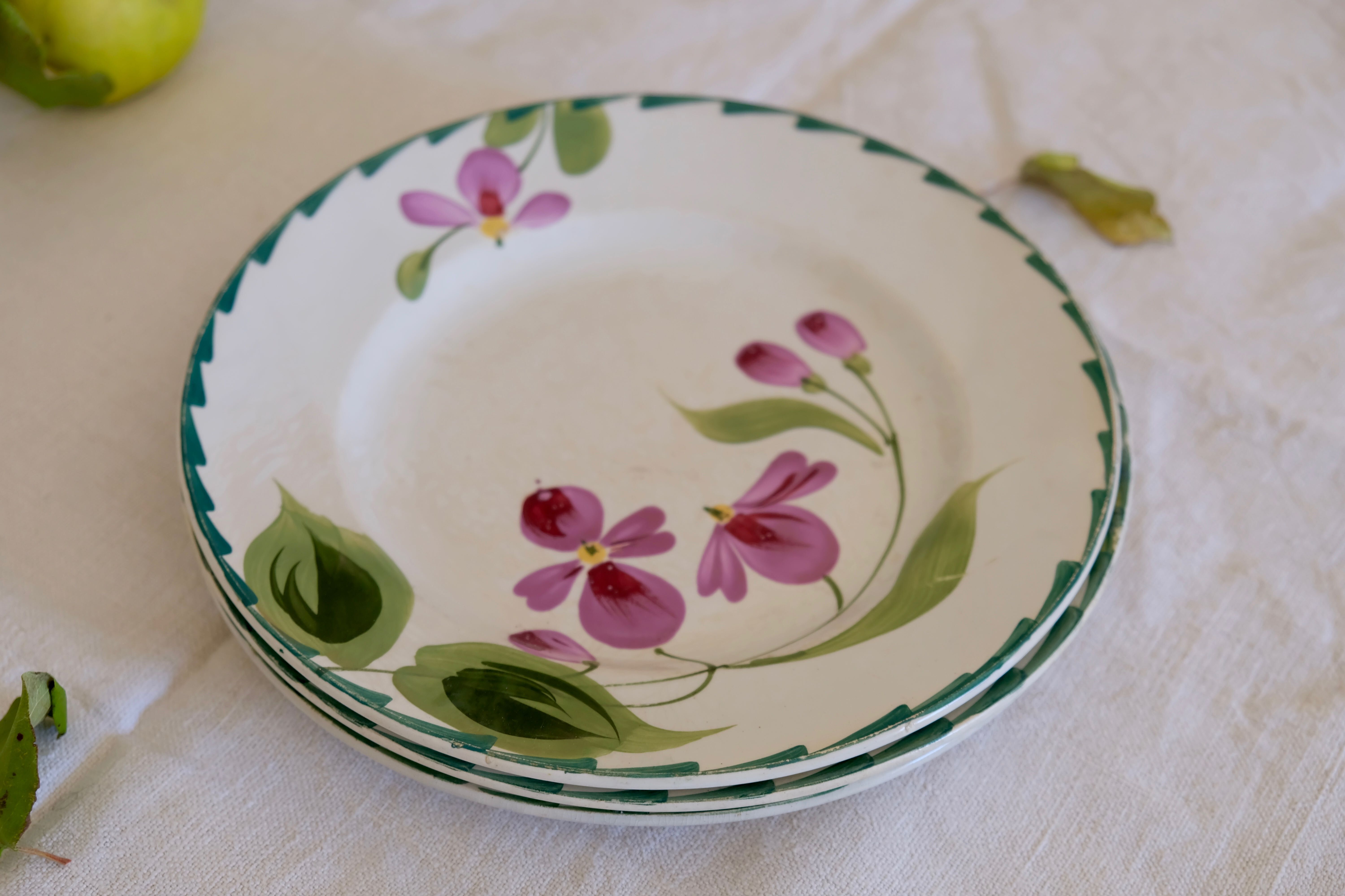 Set of 3 plates St. Amand & Hamage 1896 - 1952 iron earth hand-painted floral decoration