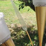 Vintage floor lamp in gilded brass with 5 glass tulips from the 50s