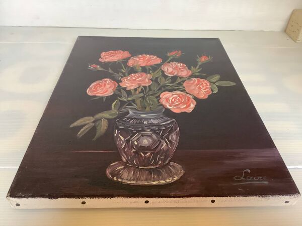 Tableau bouquet de rosesn huile sur toile signée