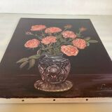 Bouquet of roses oil on canvas painting signed