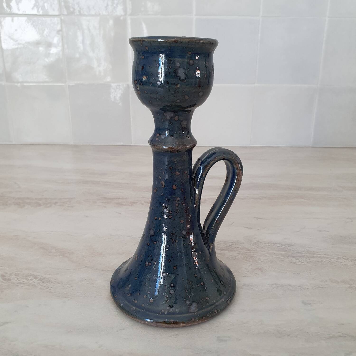 Pyrite stoneware candle holder signed Guy Baudat