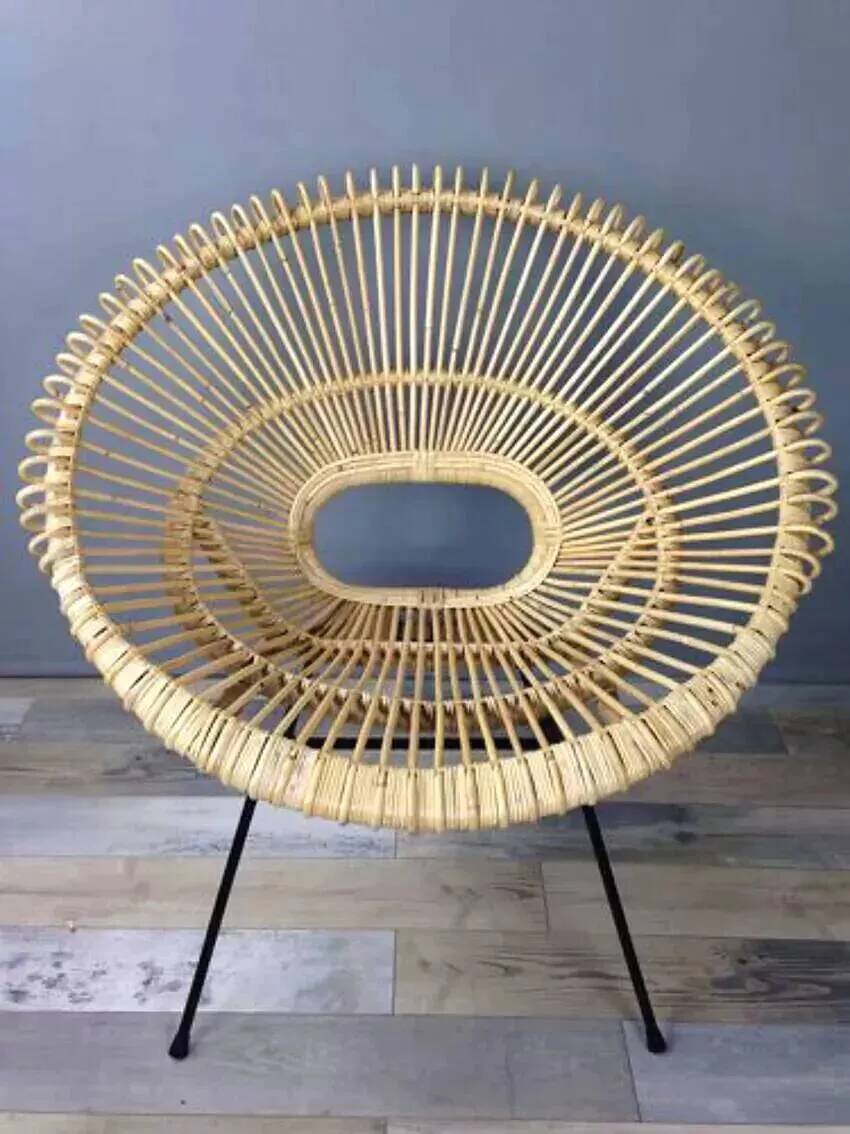 Rattan and metal armchair