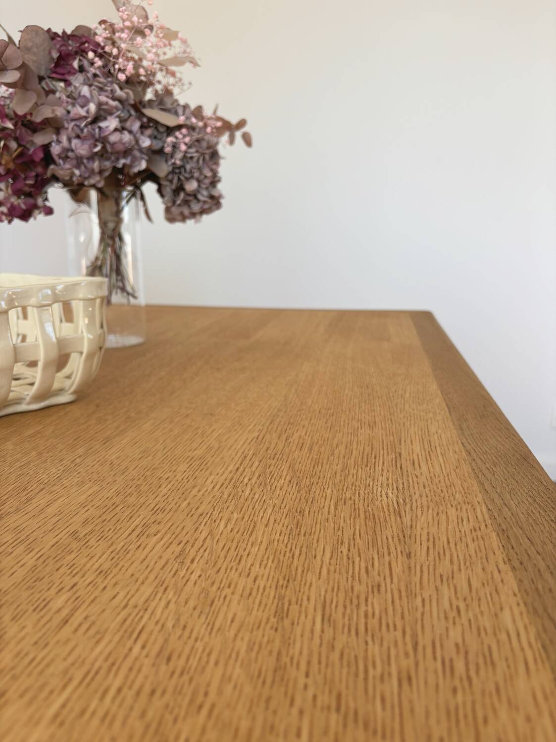 Solid oak farmhouse table with extensions.