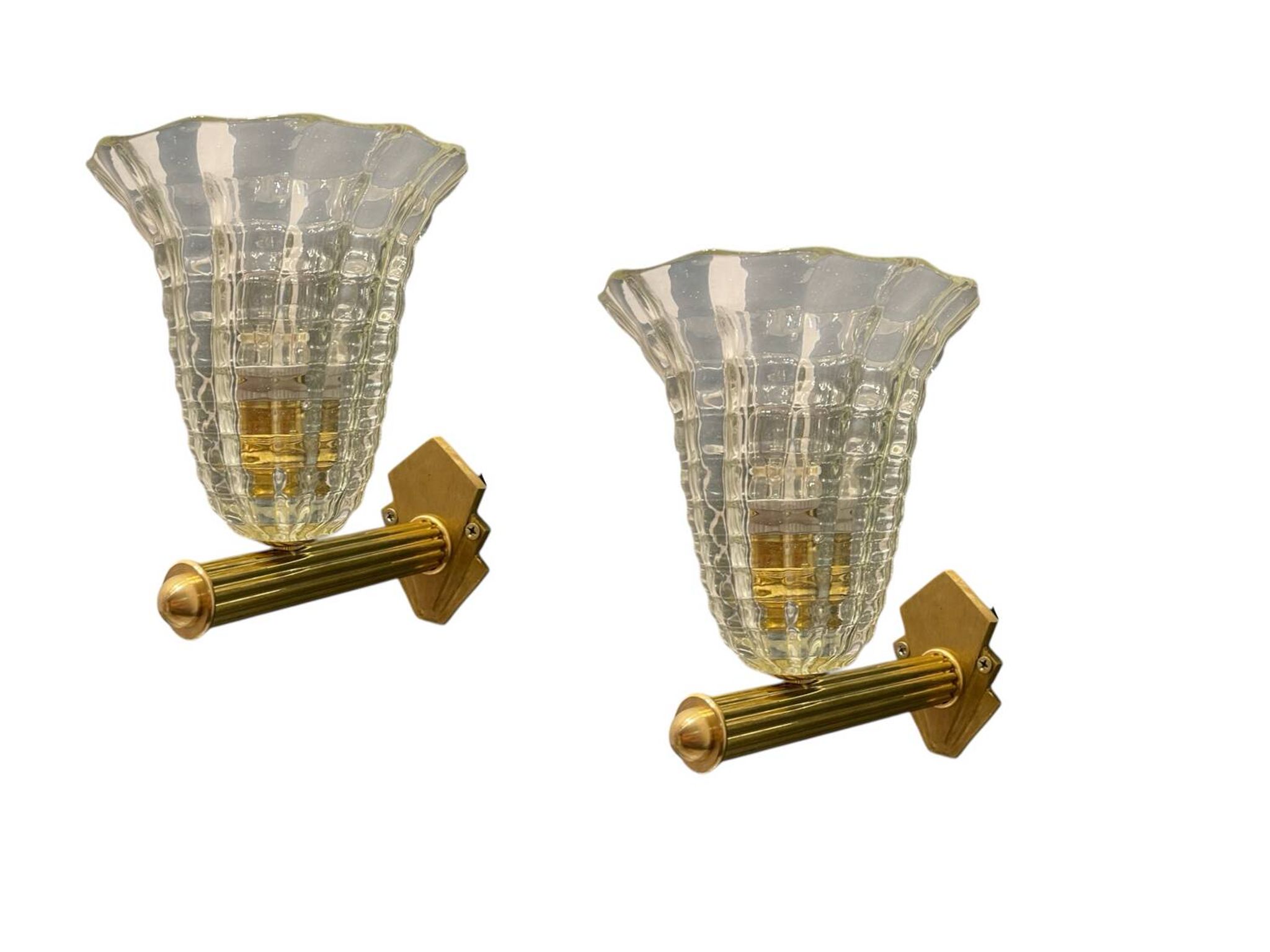 Murano Glass Brass Wall Sconces Set of 2 1980’s
