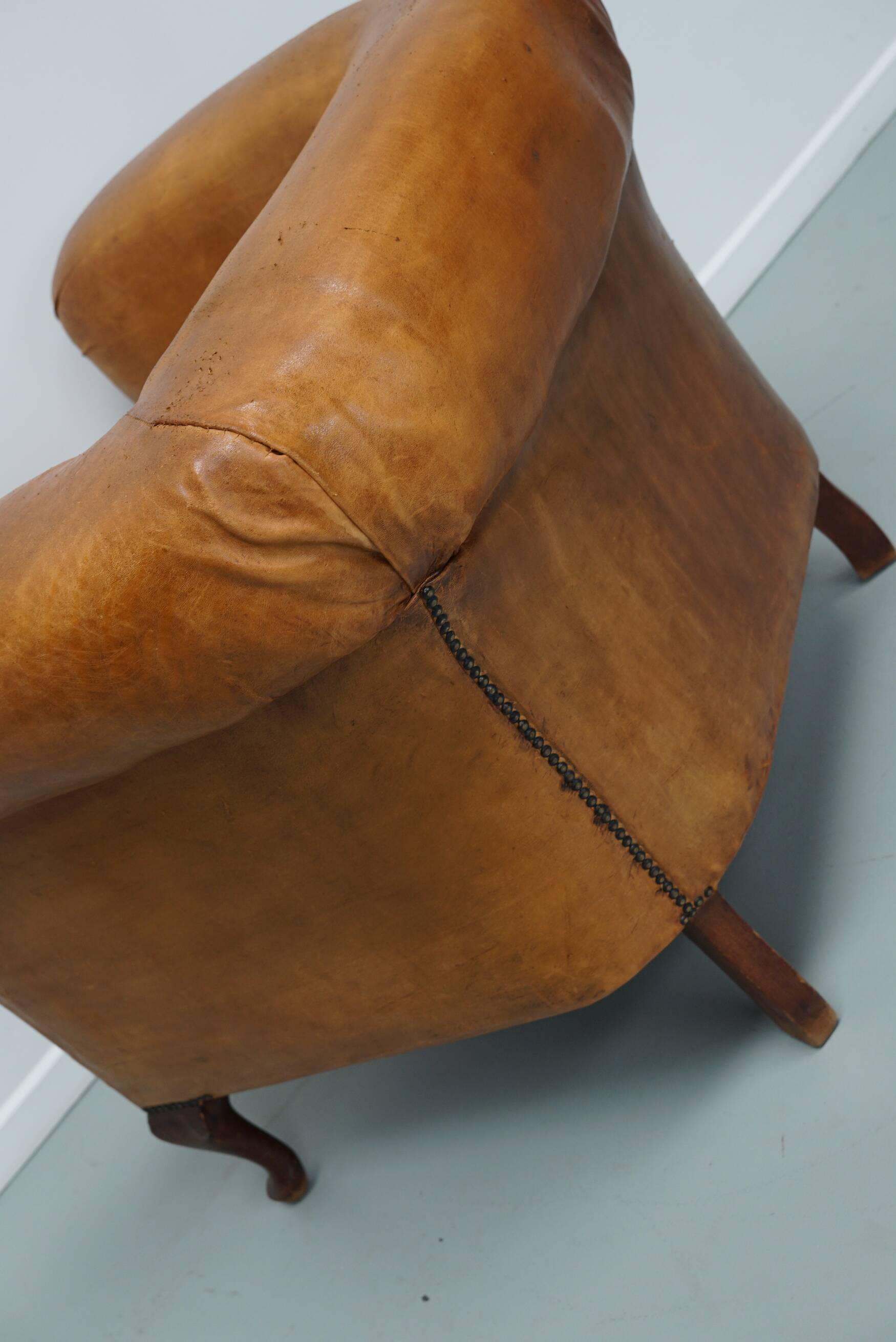 Fauteuil Club Vintage en Cuir Couleur Cognac, Pays-Bas