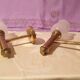 Pair of vintage design brass and opaline wall lights