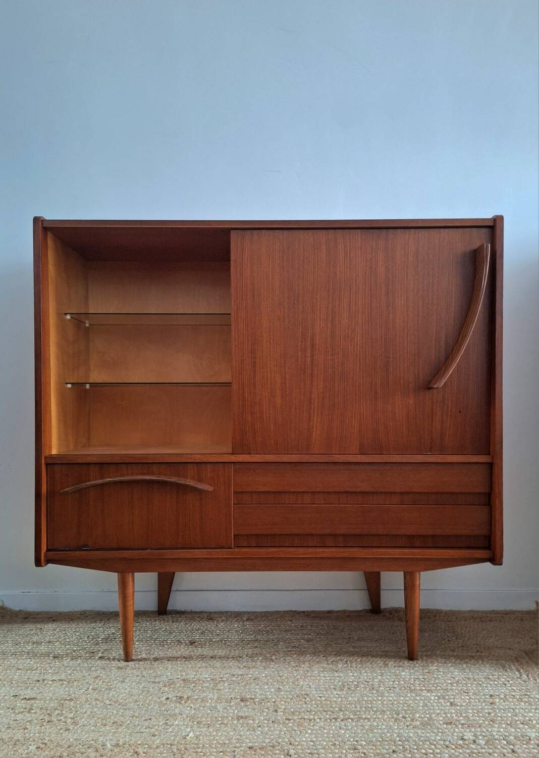 Vintage Scandinavian teak sideboard, buffet furniture.