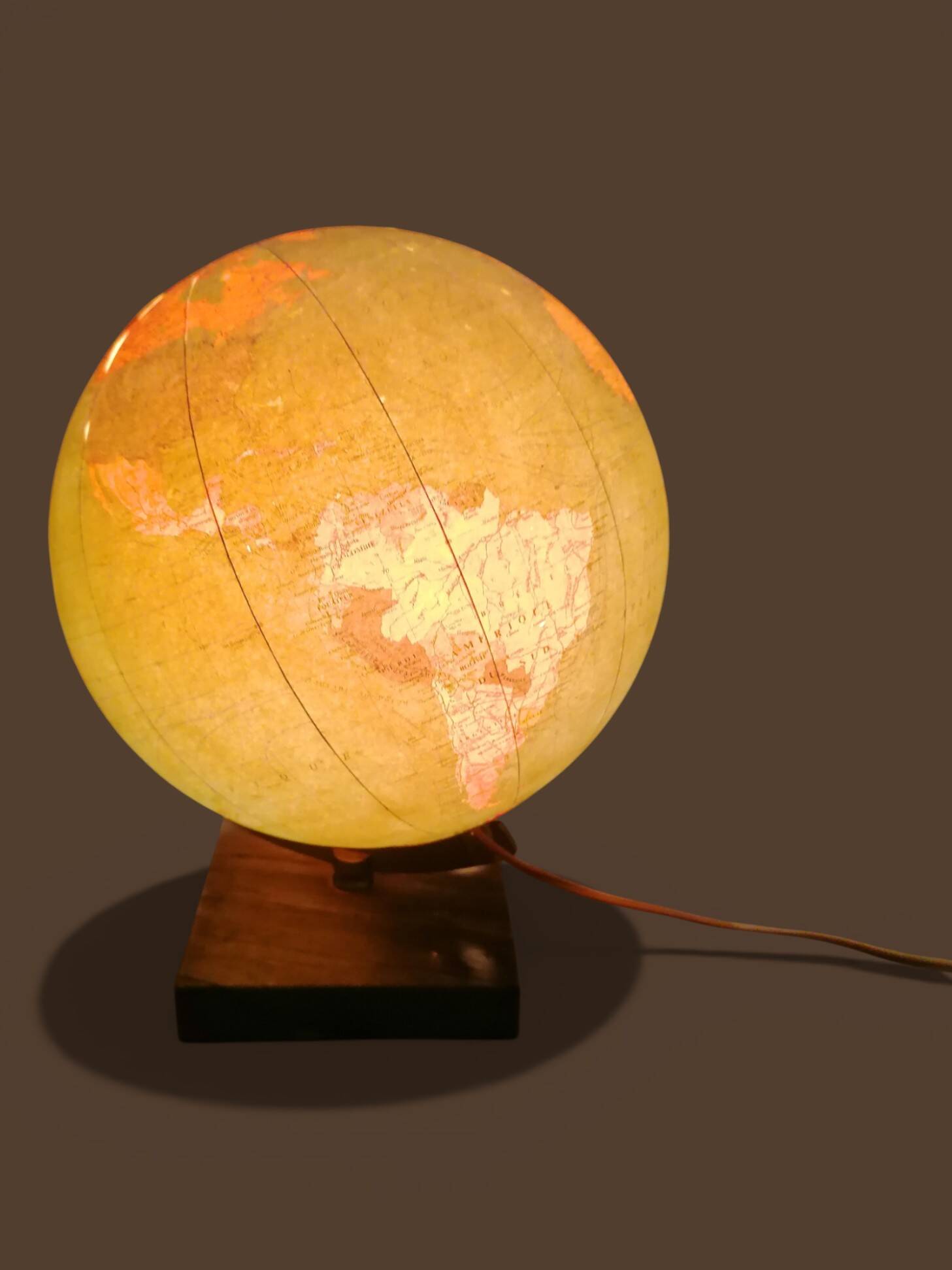 Vintage illuminated glass globe world map - 1940s