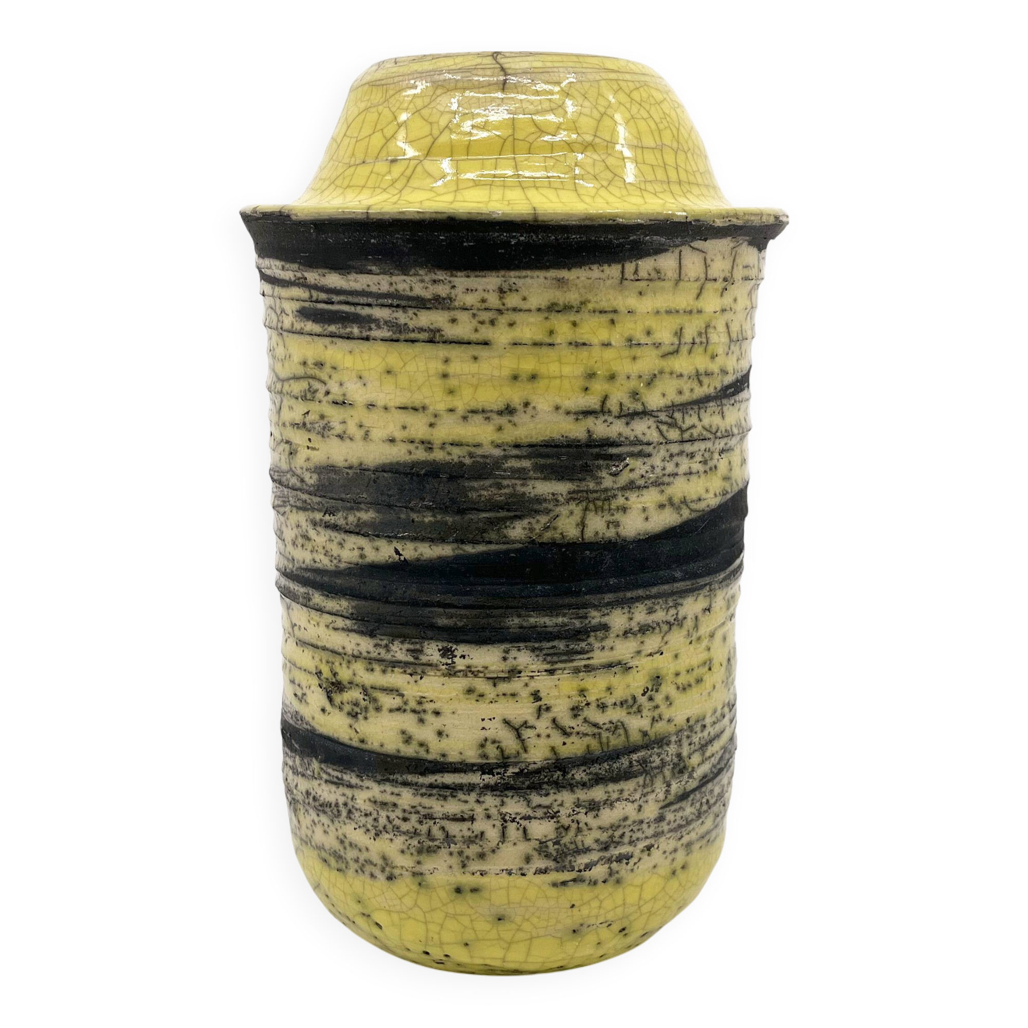 Handmade cracked ceramic vase • 1980s • signed