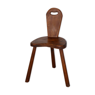 Brutalist vintage tripod chair in solid oak 1960