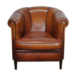 fauteuil club vintage en cuir couleur cognac Pays-Bas
