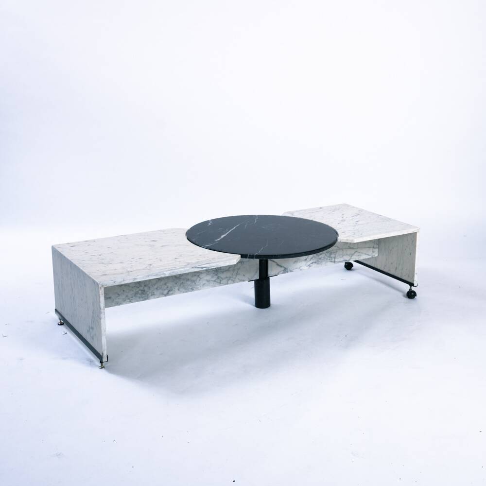 Table basse réglable en marbre noir et blanc italien, années 1980