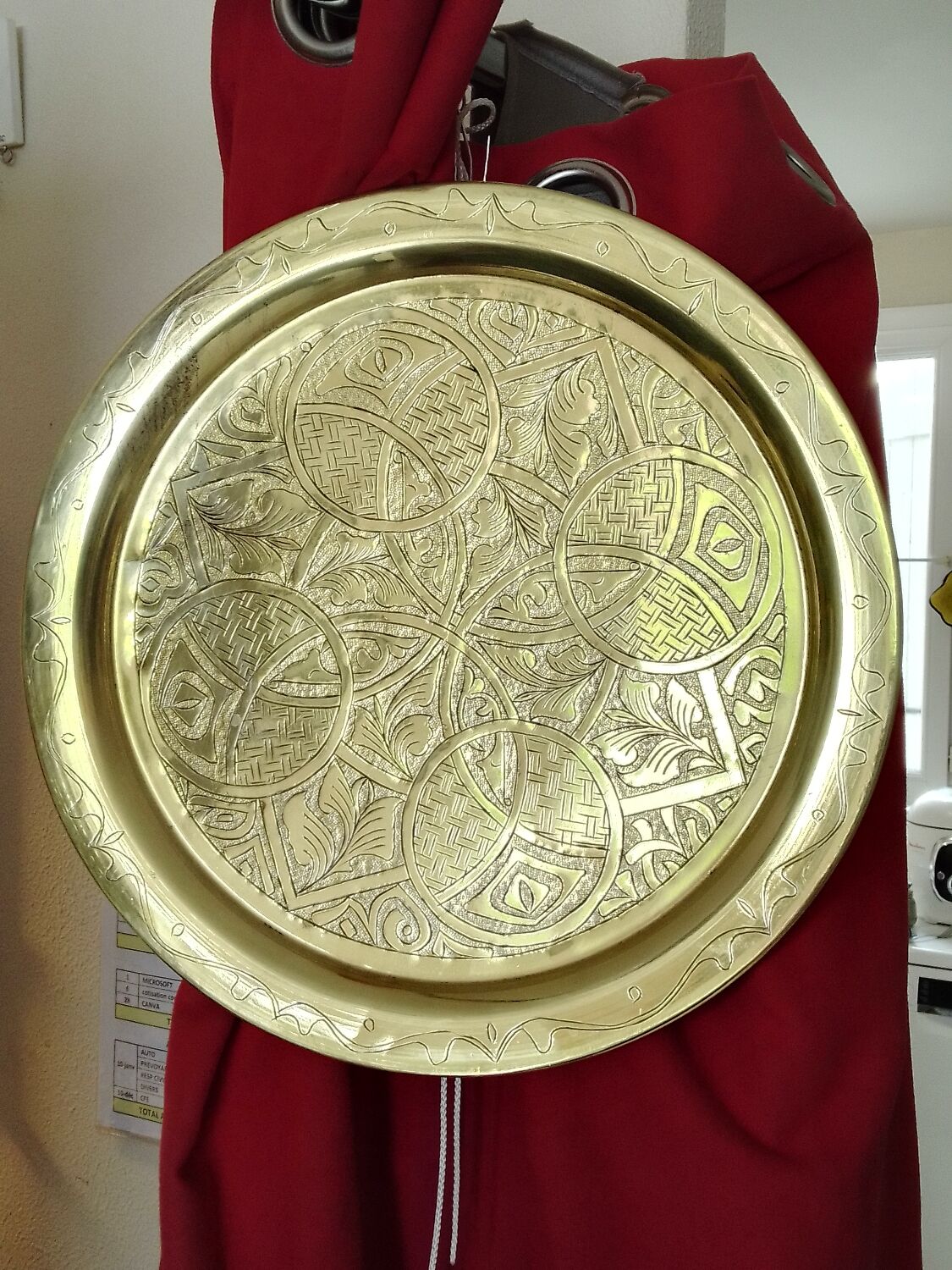 Chiseled solid brass tray North Africa