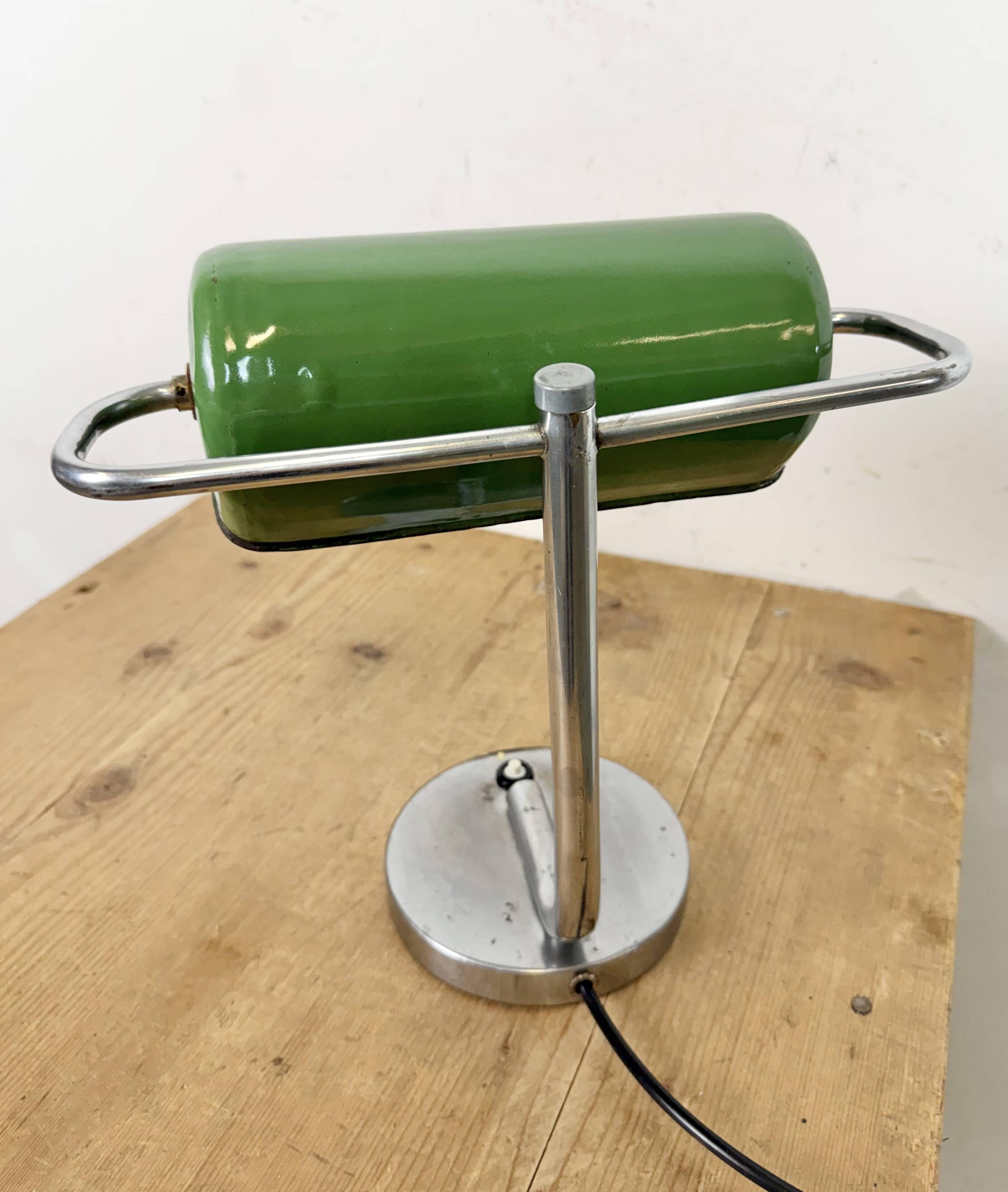 Vintage Green Enamel Banker Lamp, 1950s