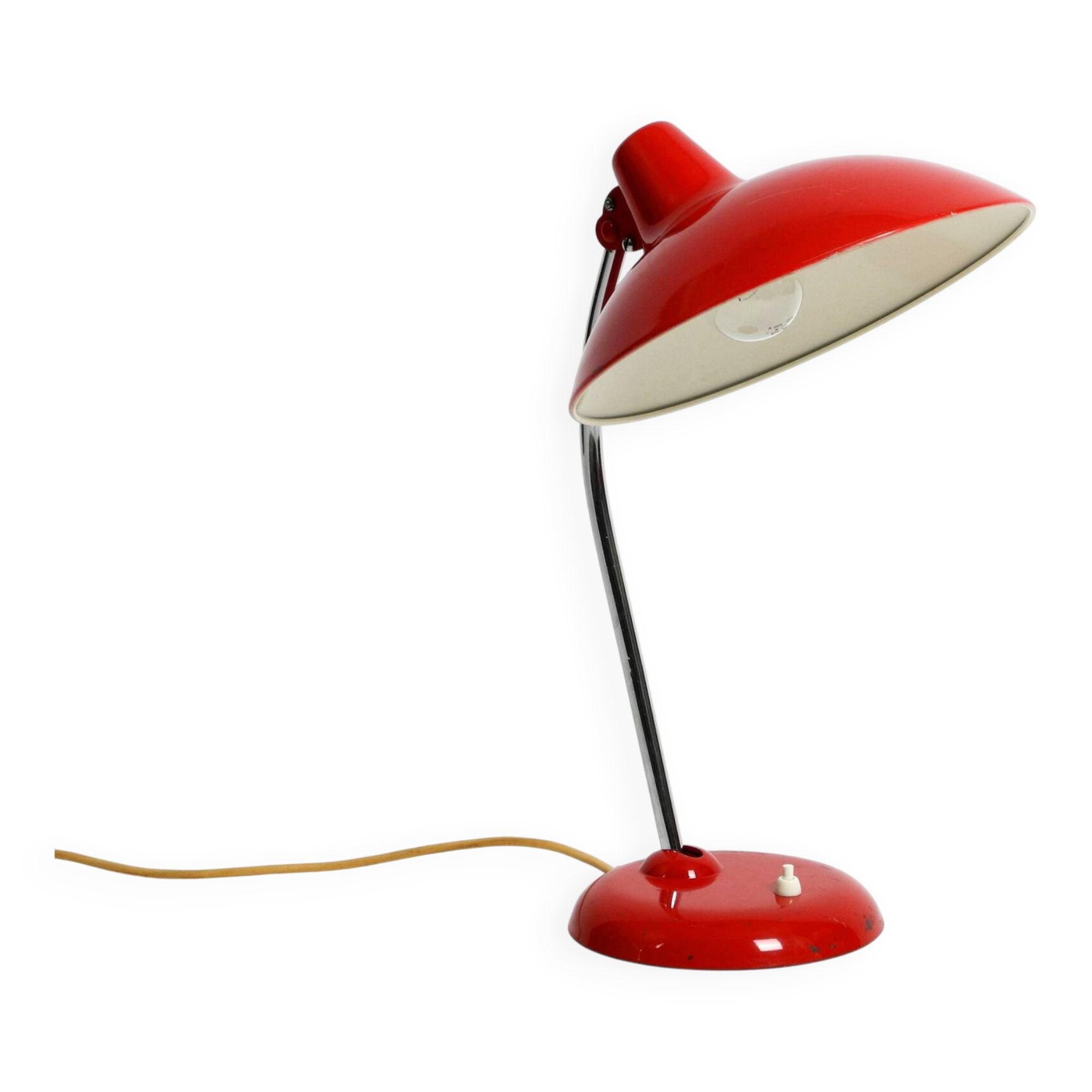 Original red Kaiser Idell metal table lamp model 6786 from the 1960s