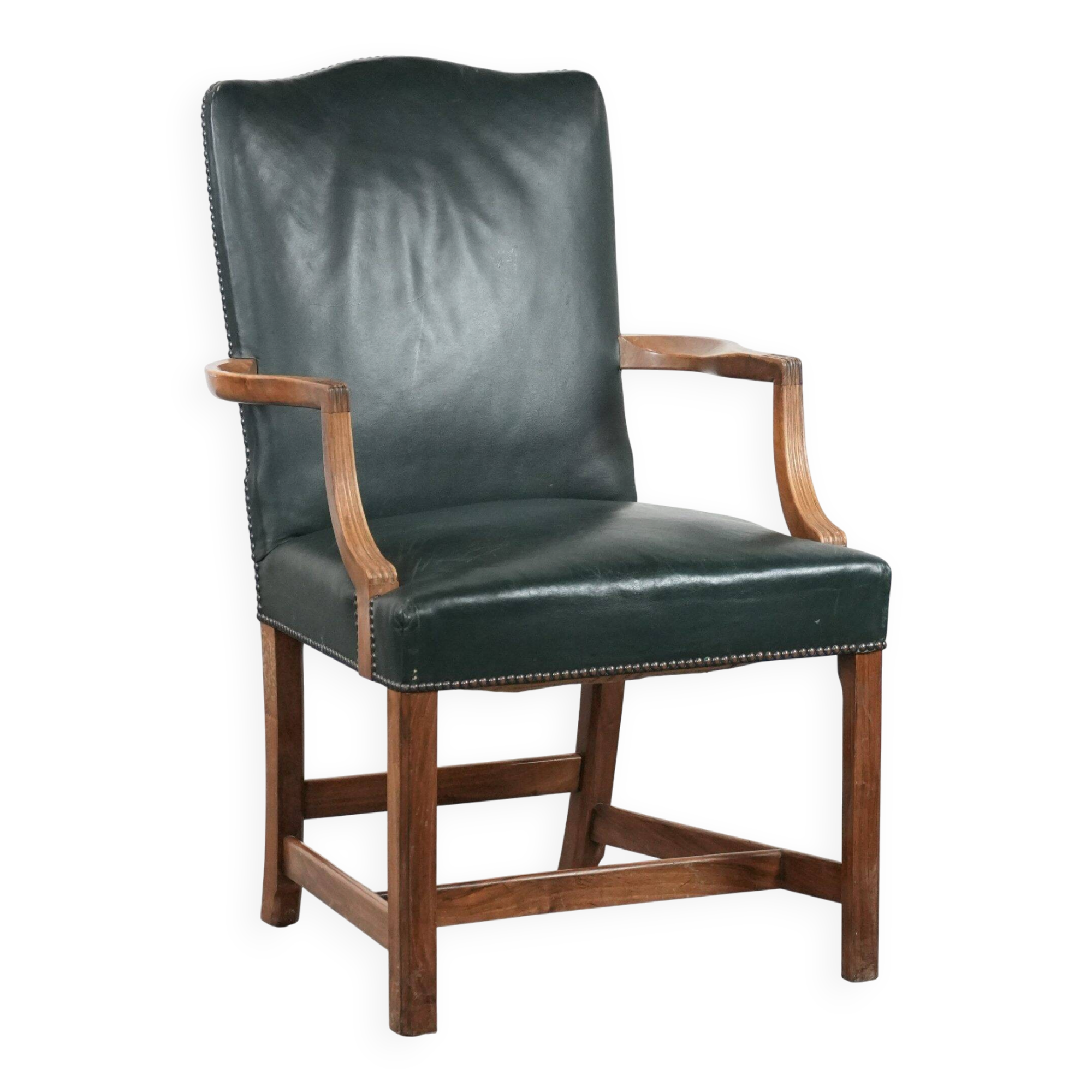 Old English cowhide and wooden Gainsborough side/desk chair