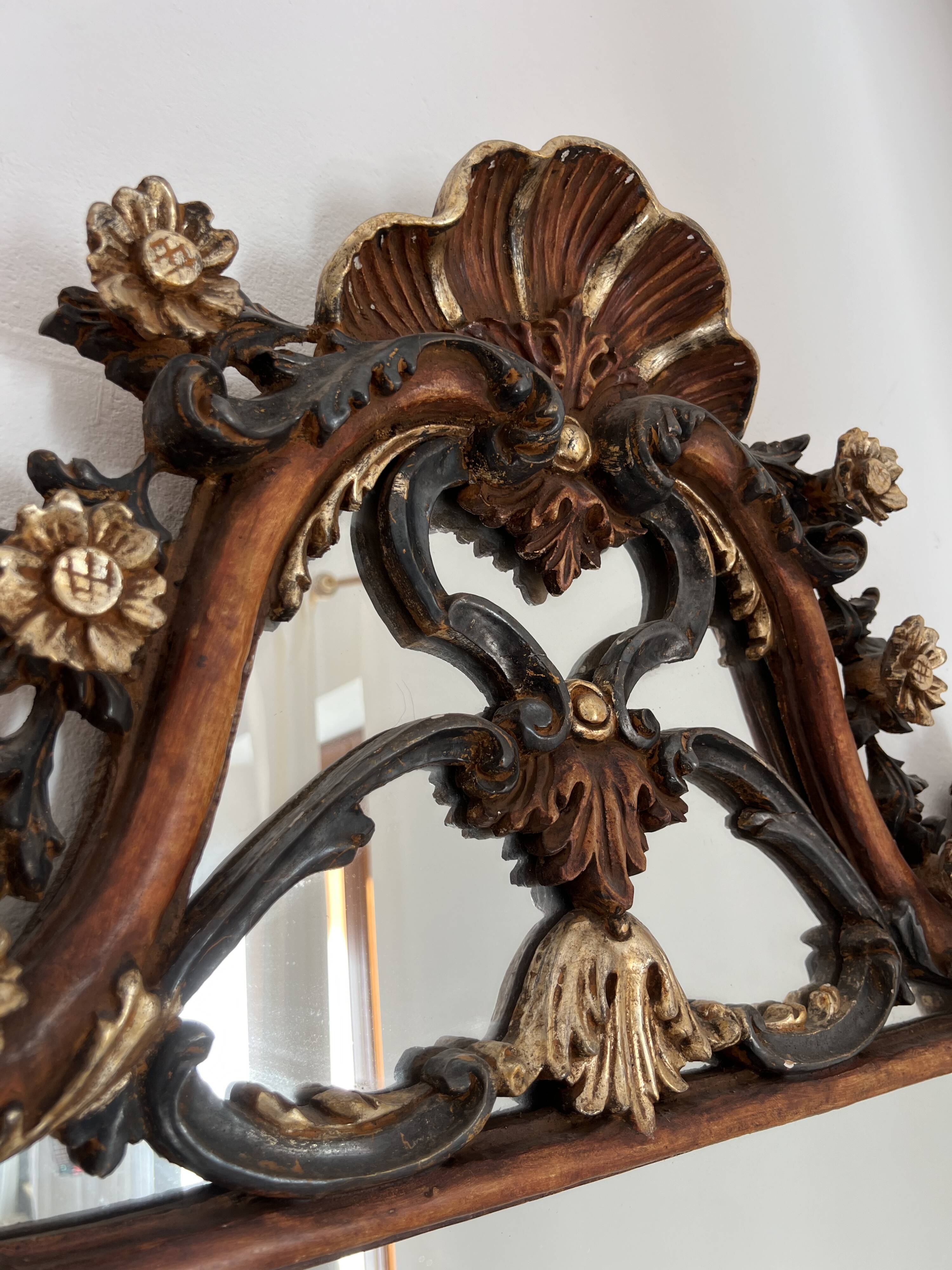 Mirror with Colourful Carved Floral Decor , Italy, 20th Century