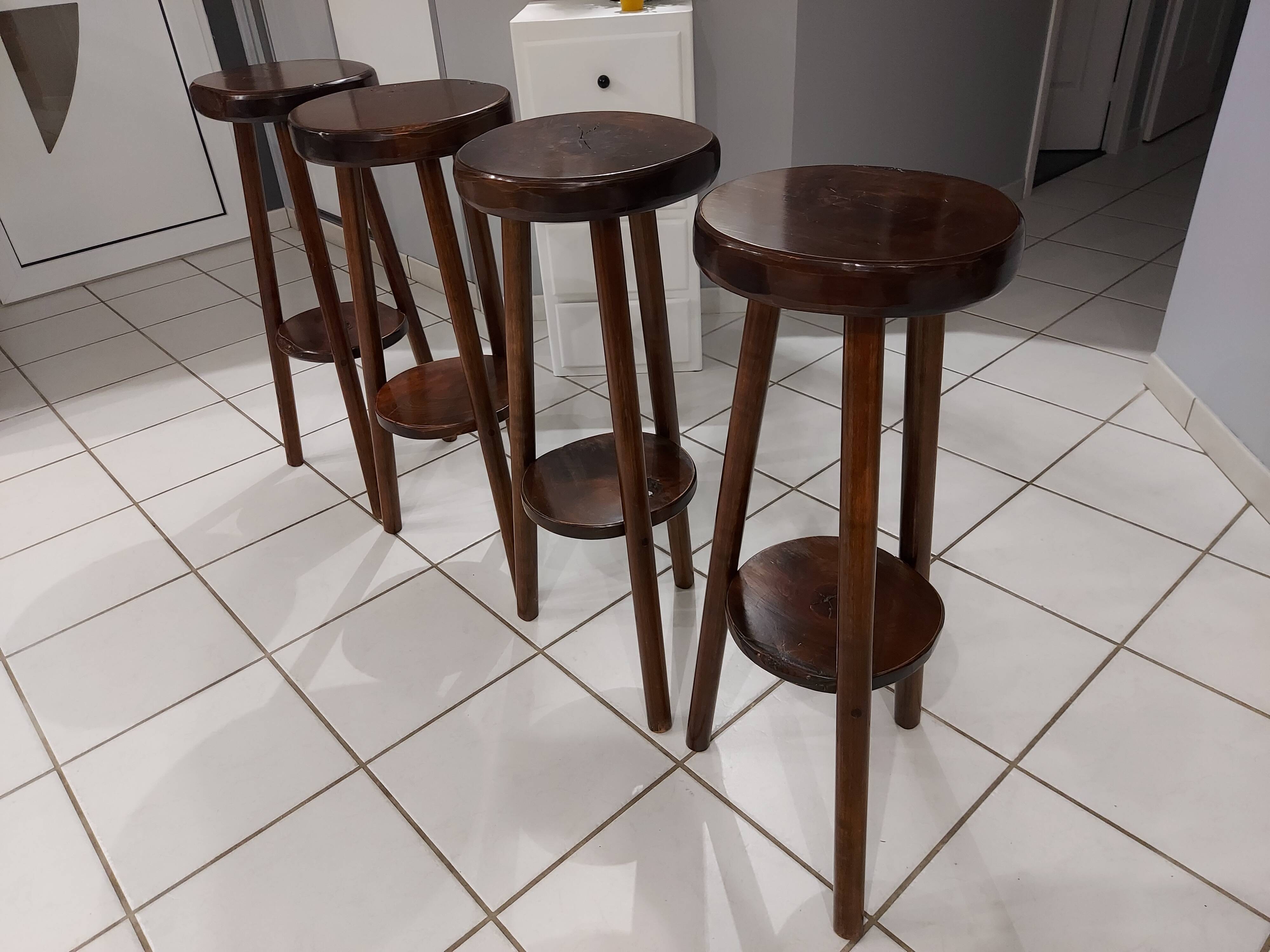 Suite of 4 vintage brutalist bar stools 1960s