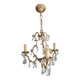 Lustre louis xv en bronze à pampilles en cristal 3 feux