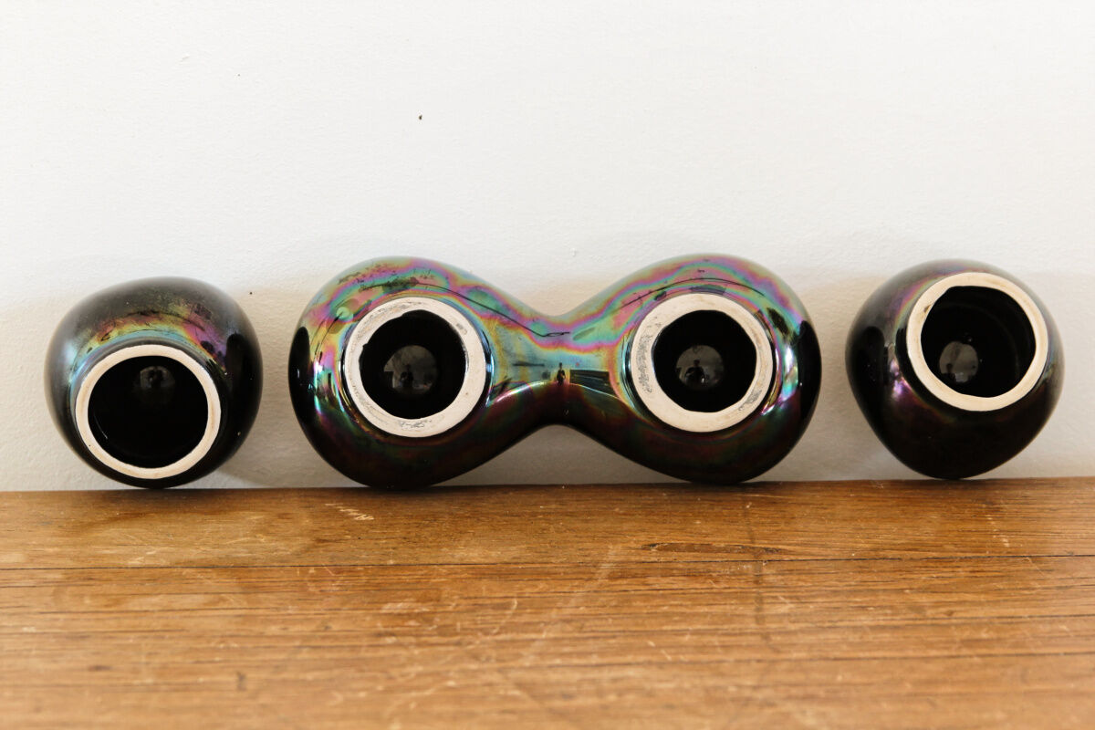 Lot of iridescent earthenware salerons