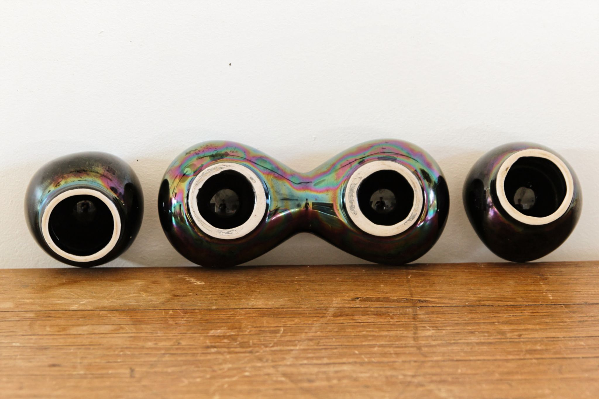 Lot of iridescent earthenware salerons