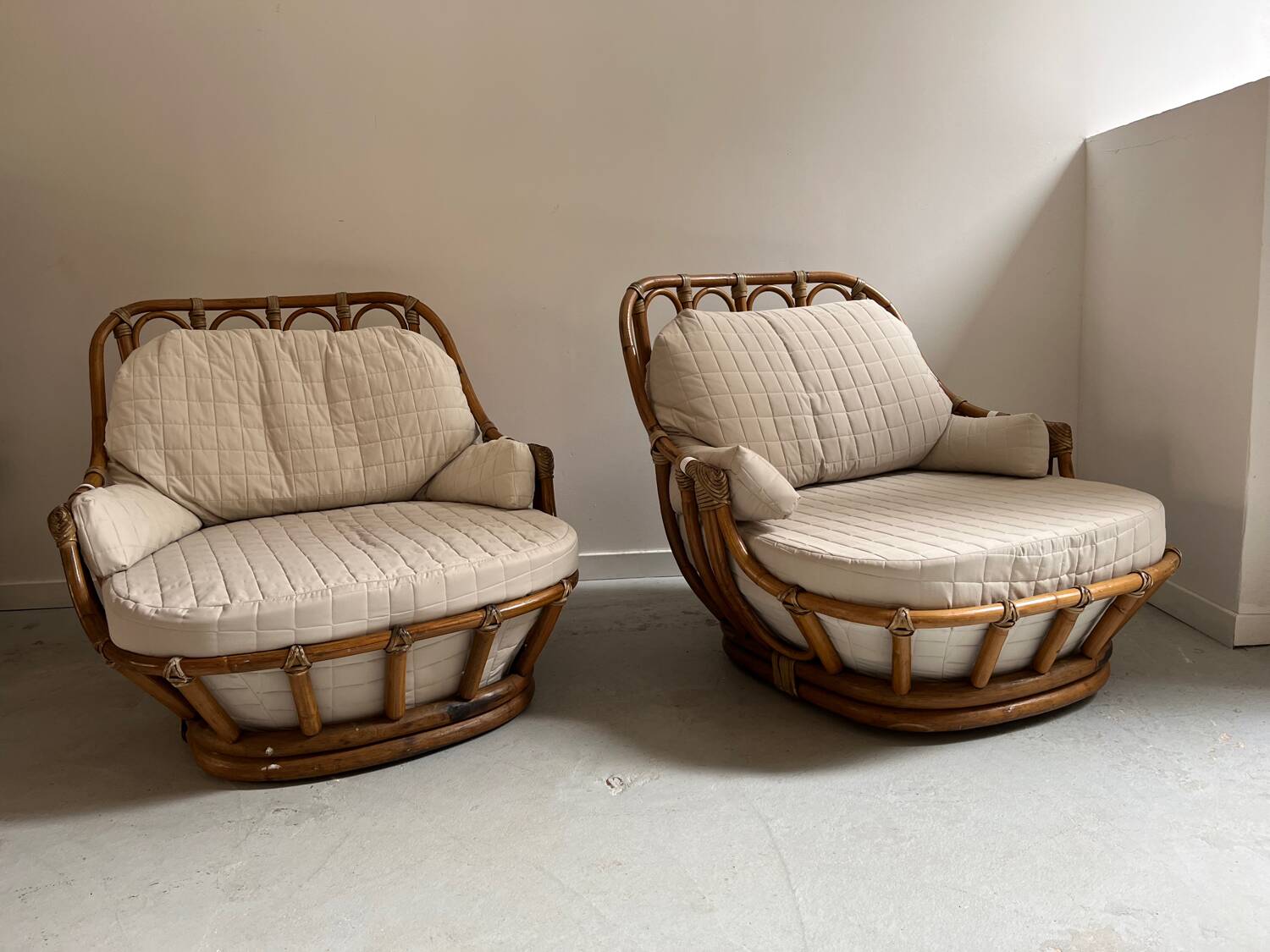 Pair of Roche Bobois rattan armchairs