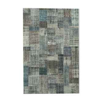 Handwoven Oriental Overdyed 201 cm x 300 cm Grey Patchwork Carpet