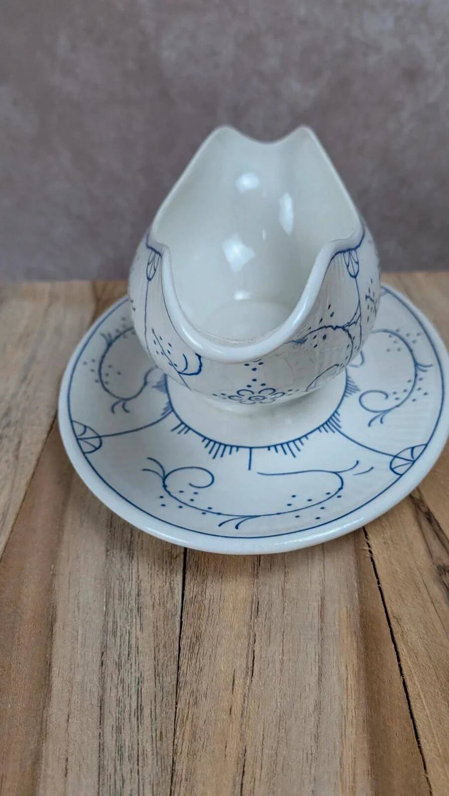 Antique Boch sauce boat with blue decoration – chic country charm