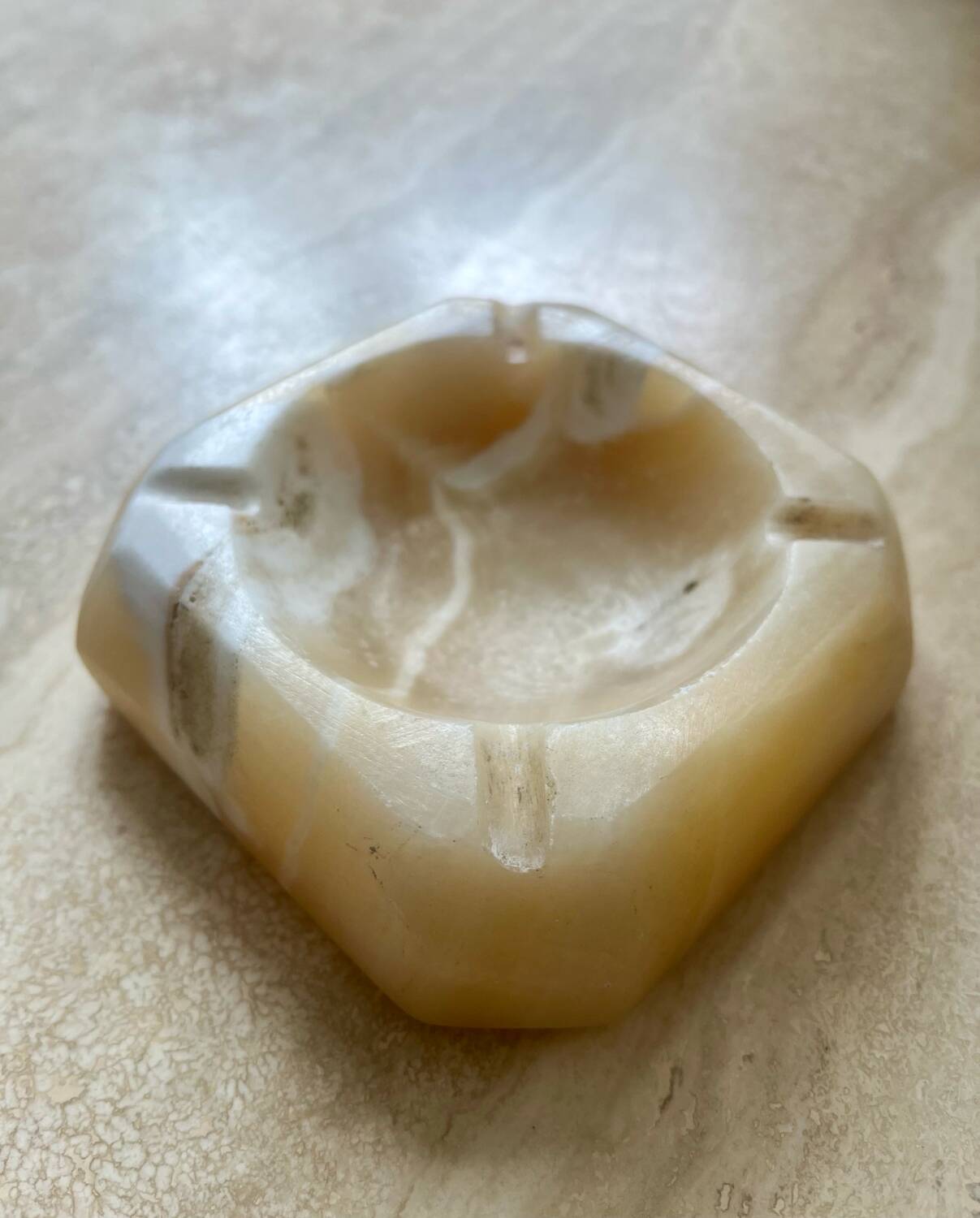 Beige alabaster ashtray
