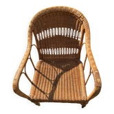 Fauteuil lounge colonial en rotin vintage, antérieur aux années 50