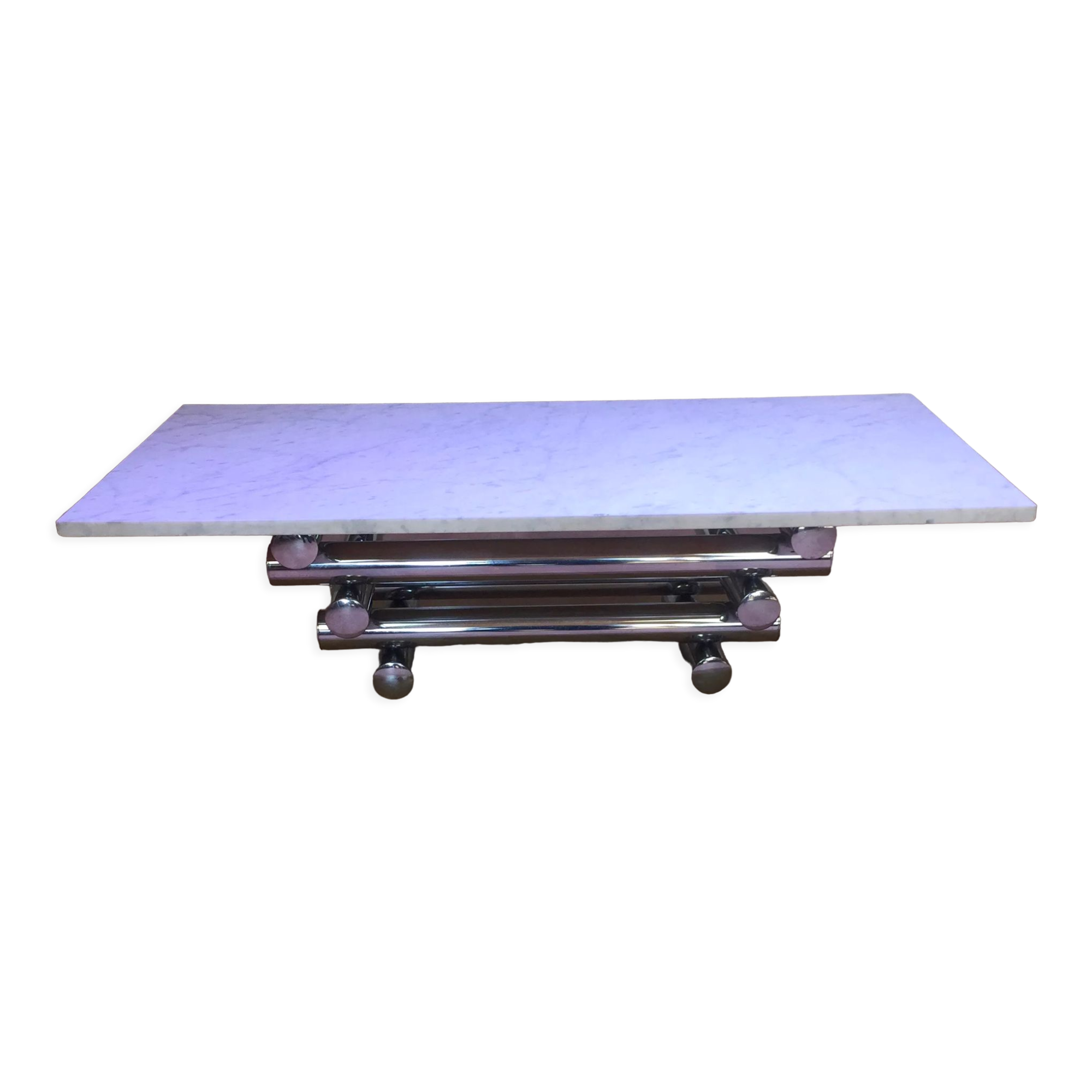 Coffee table with steel tube structure and marble top