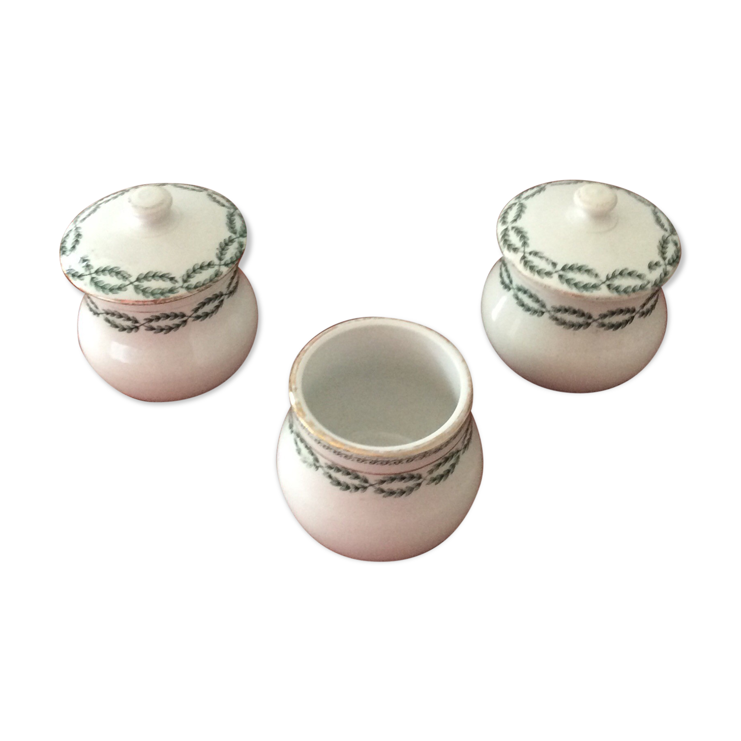 Lot of 3 small pots including 2 with lids DIGOIN Sarregumines Nobilis 1900