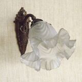 Single French Bronze Art Nouveau Wall Light with Flower Detail and White Glass Shade 4970
