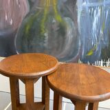 2 Vintage Tripod Oak Stools 50s