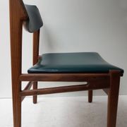 Set of 4 Scandinavian Teak and Green Leatherette Dining Chairs